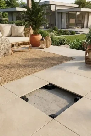 Vente Flash Dalle sur plots ROHE BEIGE 60x60x2 cm effet pierre antidérapant R11